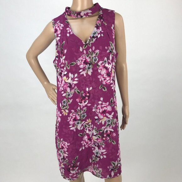 White House Black Market Dresses & Skirts - White House Black Market Pink Floral Mini Dress A-Line Choker Shift Sheath Sz 12
